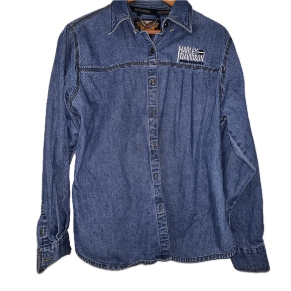 Harley Davidson Vintage Denim Button-Up Shirt - Picture 1 of 7